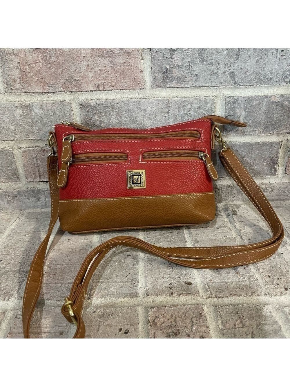 Stone Mountain Accessories Red and Tan Crossbody Bag with Adjustable Strap